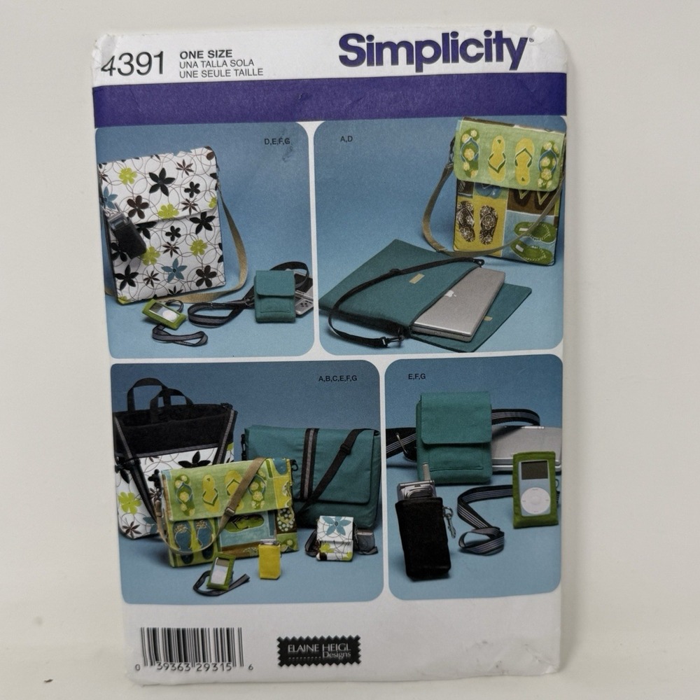 Simplicity 4391 Bags and Accessories UNCUT FF Sewing Pattern Laptop Tablet Bags
